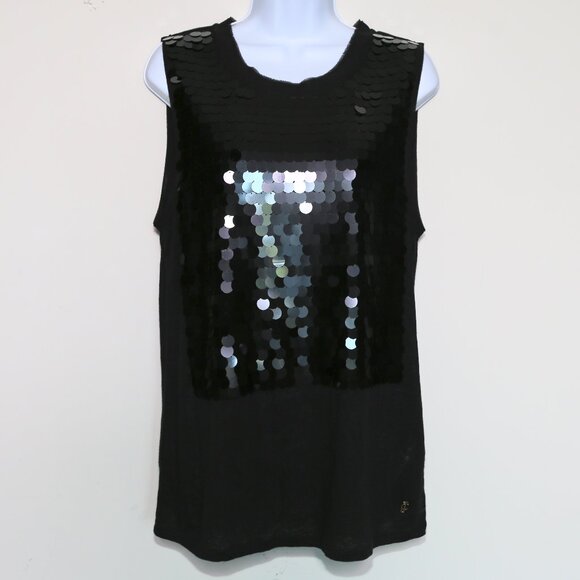 $128 JUICY COUTURE Black Paillette Sleeveless Tank Top Shirt Women's Large NEW - Picture 2 of 13